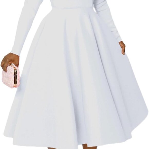 Women's Vintage Cocktail Dresses 1950s Round Neck Long Sleeve A Line Formal Chur - Picture 1 of 4